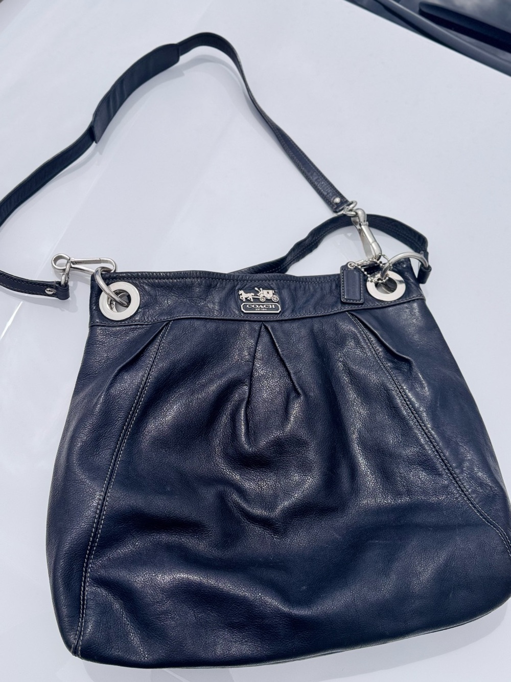 Coach black Leather Shoulder Bag with Silver-Tone Accents